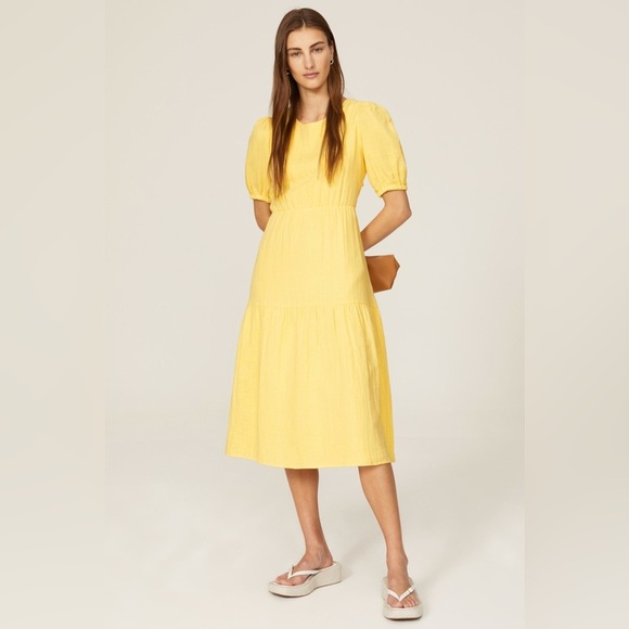 RTR Love Whit by Whitney Port Yellow Tie Back Puff Sleeve Midi Dress Size M - Picture 1 of 8